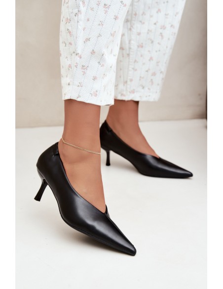 Women's Black Heels with Stitching and Gathering Dalis