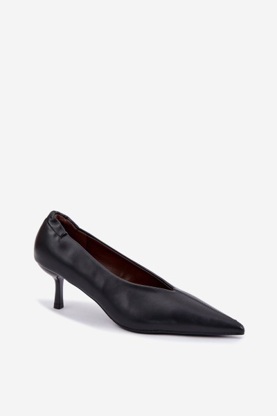 Women's Black Heels with Stitching and Gathering Dalis 2