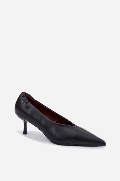 Women's Black Heels with Stitching and Gathering Dalis