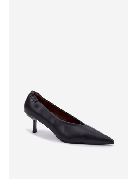 Women's Black Heels with Stitching and Gathering Dalis