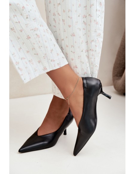 Women's Black Heels with Stitching and Gathering Dalis