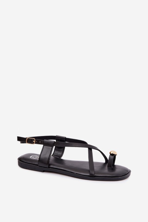 Women's Flat Sandals With Decorative Detail Black Vensy