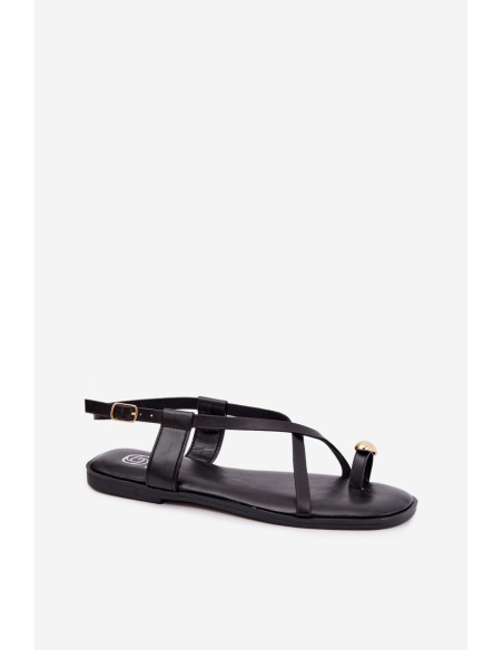 Women's Flat Sandals With Decorative Detail Black Vensy