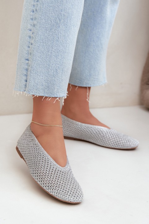 Women's Silver Mesh Flat Ballerinas Calmore