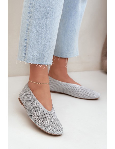 Women's Silver Mesh Flat Ballerinas Calmore