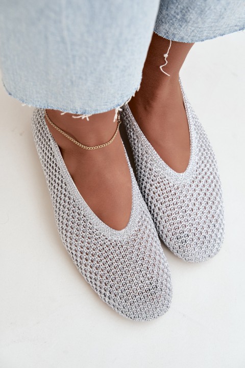 Women's Silver Mesh Flat Ballerinas Calmore