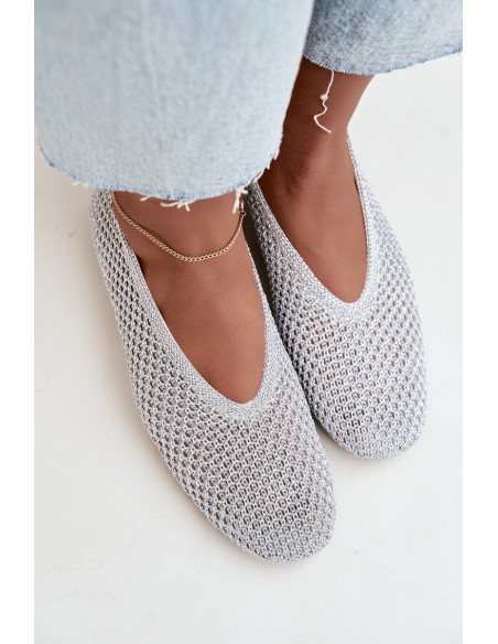 Women's Silver Mesh Flat Ballerinas Calmore