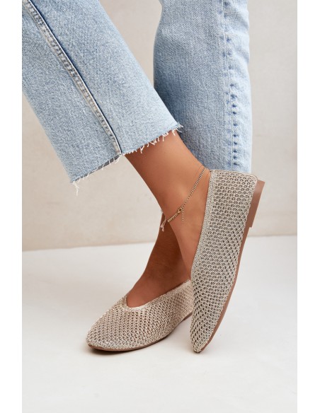 Women's Mesh Ballerina Flats Gold Calmore