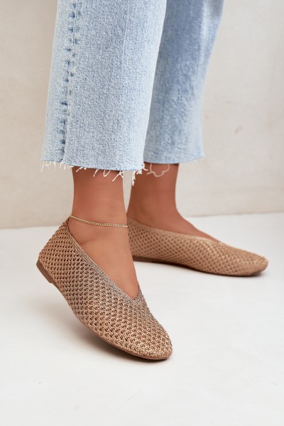 Women's Champagne Flat Balerinas With Mesh Calmore
