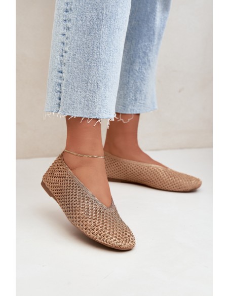Women's Champagne Flat Balerinas With Mesh Calmore