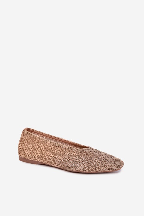 Women's Champagne Flat Balerinas With Mesh Calmore
