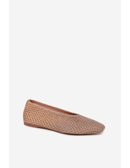 Women's Champagne Flat Balerinas With Mesh Calmore