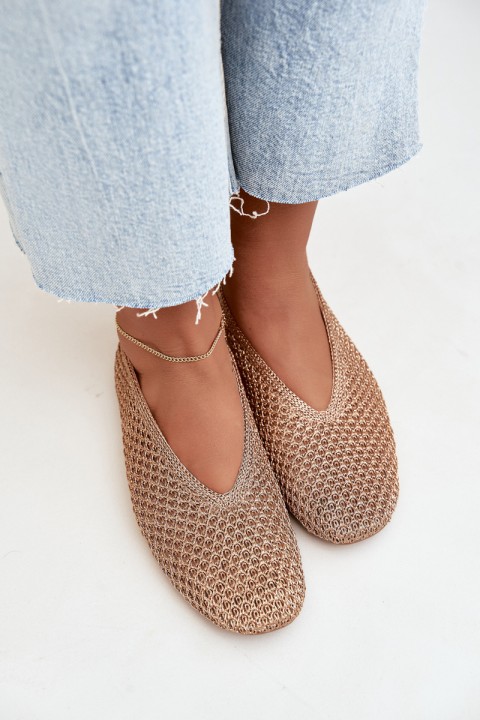 Women's Champagne Flat Balerinas With Mesh Calmore