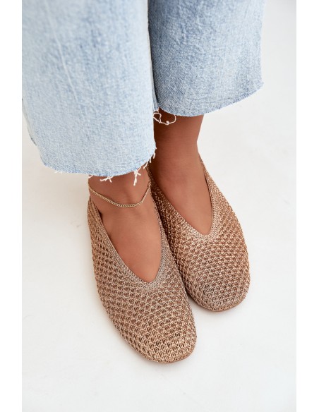 Women's Champagne Flat Balerinas With Mesh Calmore