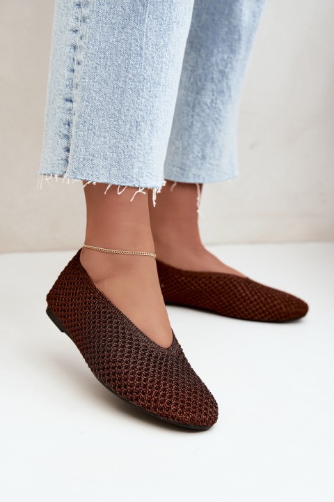 Women's Flat Brown Ballerinas With Mesh Calmore