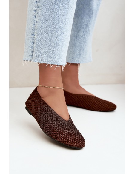 Women's Flat Brown Ballerinas With Mesh Calmore
