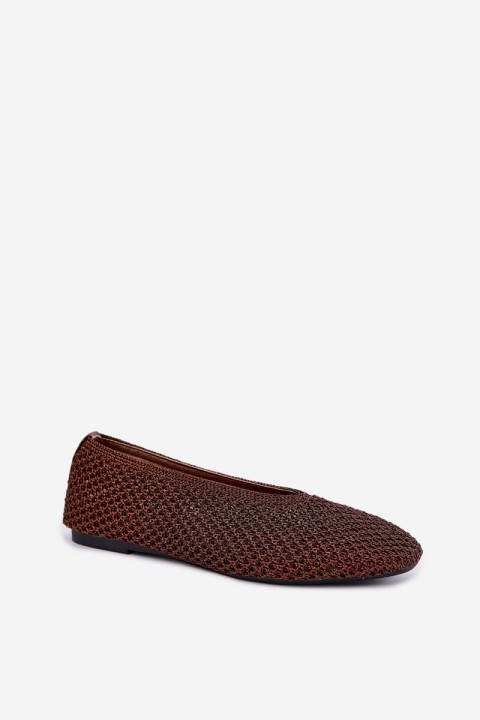 Women's Flat Brown Ballerinas With Mesh Calmore
