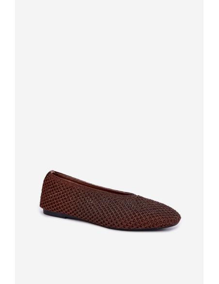 Women's Flat Brown Ballerinas With Mesh Calmore