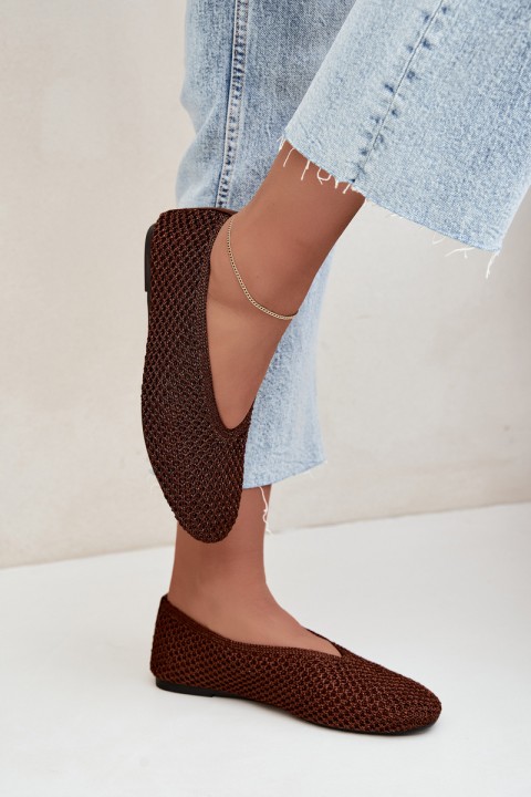Women's Flat Brown Ballerinas With Mesh Calmore