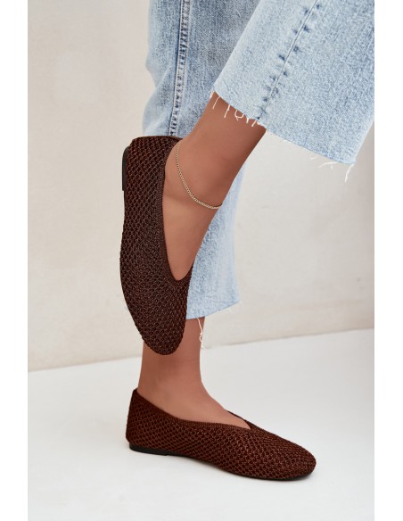 Women's Flat Brown Ballerinas With Mesh Calmore