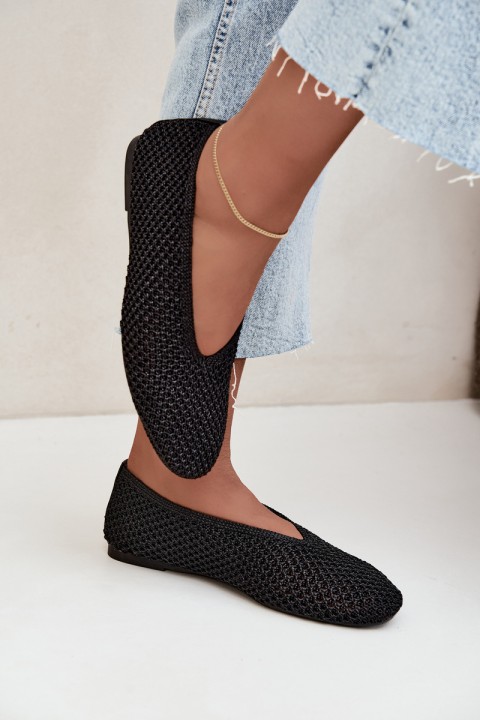 Women's Flat Black Mesh Ballerinas Calmore
