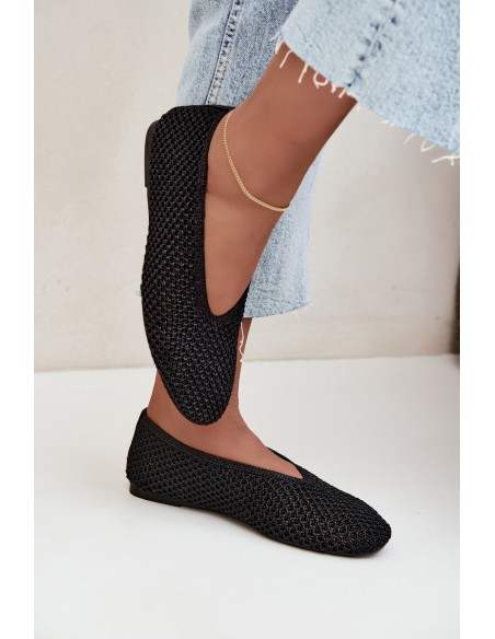 Women's Flat Black Mesh Ballerinas Calmore