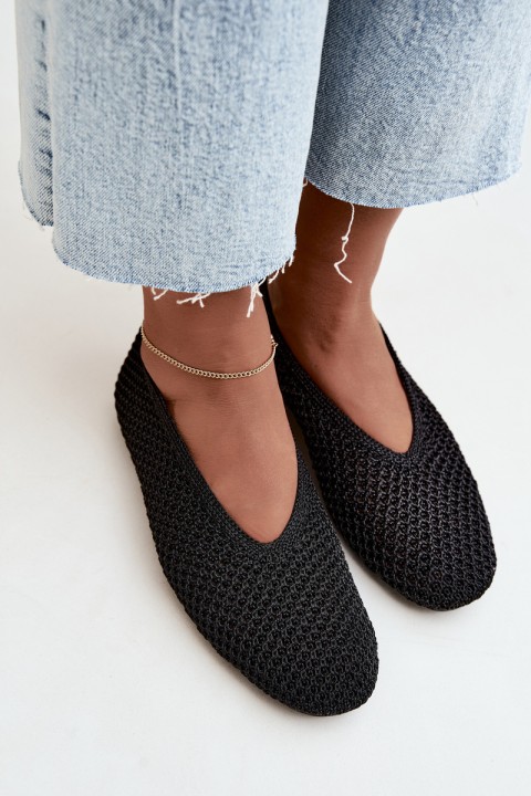 Women's Flat Black Mesh Ballerinas Calmore