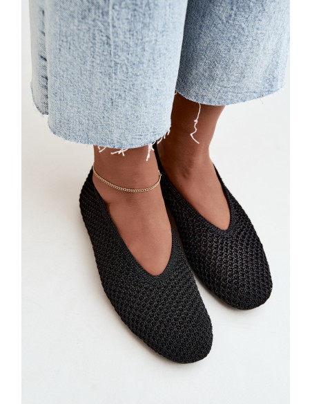 Women's Flat Black Mesh Ballerinas Calmore