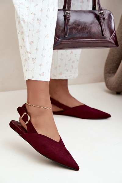 Ballet Flats With Open Heel Gathered Strap And Buckle Bordeaux Harton