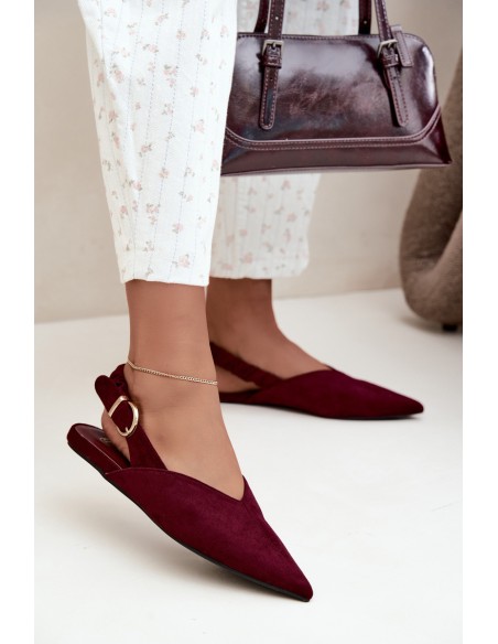 Ballet Flats With Open Heel Gathered Strap And Buckle Bordeaux Harton
