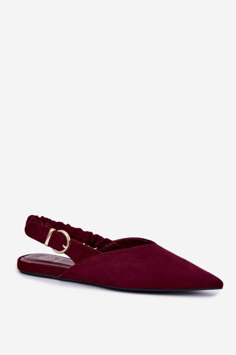 Ballet Flats With Open Heel Gathered Strap And Buckle Bordeaux Harton