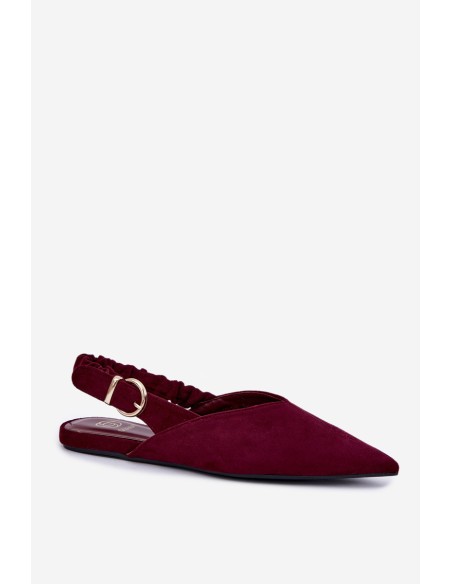 Ballet Flats With Open Heel Gathered Strap And Buckle Bordeaux Harton