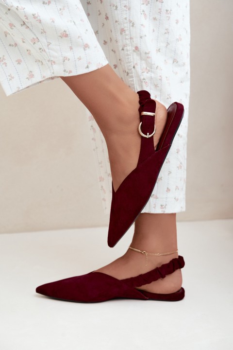 Ballet Flats With Open Heel Gathered Strap And Buckle Bordeaux Harton