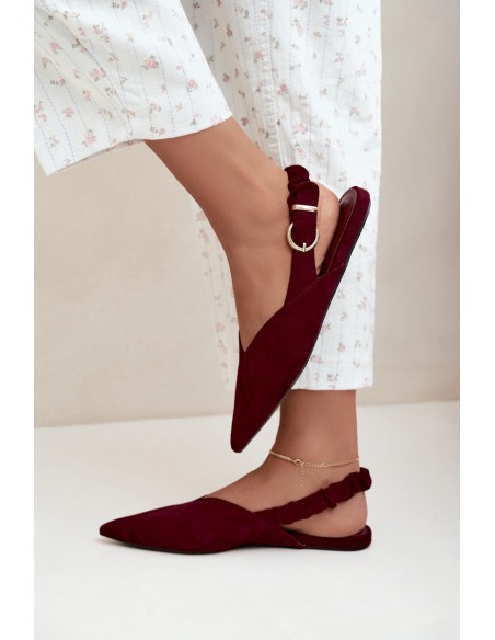Ballet Flats With Open Heel Gathered Strap And Buckle Bordeaux Harton