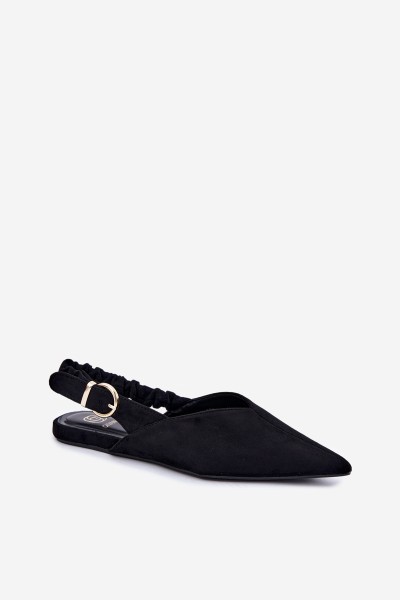 Black Ballerinas With Open Heel, Ruched Strap And Buckle Harton 2