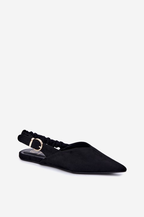Black Ballerinas With Open Heel, Ruched Strap And Buckle Harton