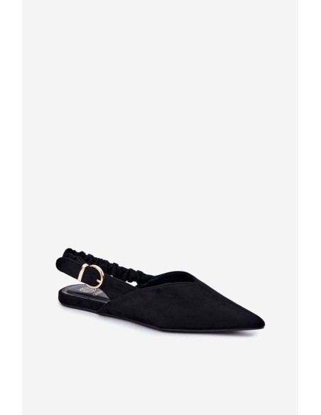 Black Ballerinas With Open Heel, Ruched Strap And Buckle Harton
