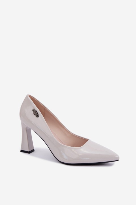Vinceza 62328 Gray Patent Leather Block Heel Pumps