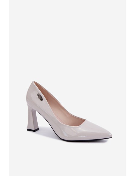 Vinceza 62328 Gray Patent Leather Block Heel Pumps
