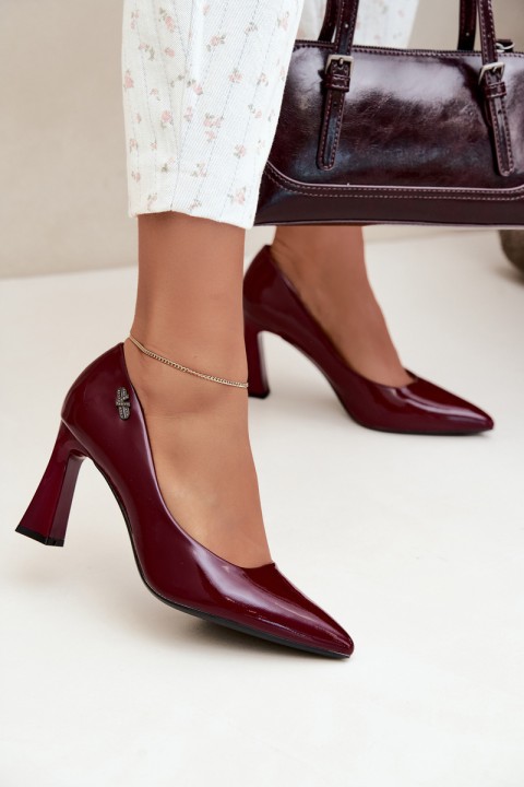 Vinceza 62328 Lacquered Block Heel Shoes Bordeaux
