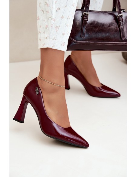 Vinceza 62328 Lacquered Block Heel Shoes Bordeaux