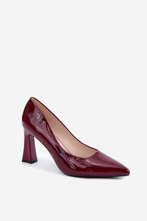 Vinceza 62328 Lacquered Block Heel Shoes Bordeaux