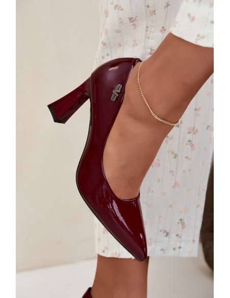 Vinceza 62328 Lacquered Block Heel Shoes Bordeaux