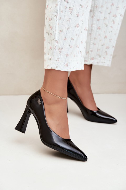 Black Patent Leather Block Heel Pumps Vinceza 62328