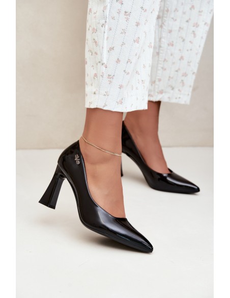 Black Patent Leather Block Heel Pumps Vinceza 62328