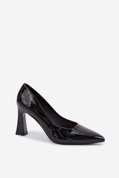 Black Patent Leather Block Heel Pumps Vinceza 62328 2