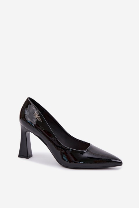 Black Patent Leather Block Heel Pumps Vinceza 62328