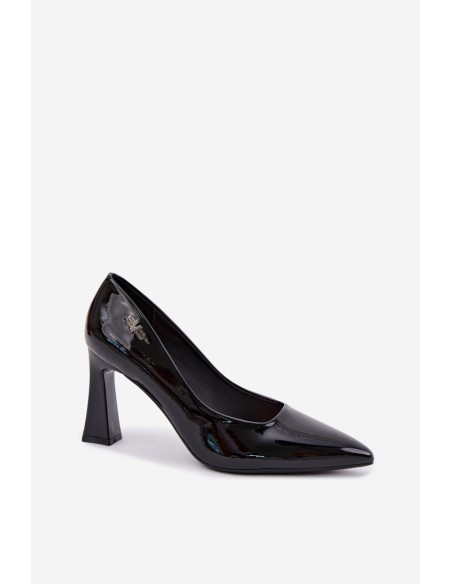 Black Patent Leather Block Heel Pumps Vinceza 62328