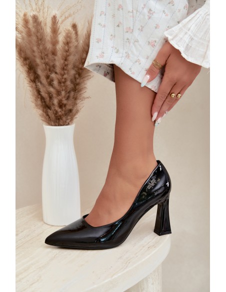 Black Patent Leather Block Heel Pumps Vinceza 62328
