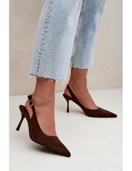 Women's Suede High Heel Sandals Chocolate Cassy